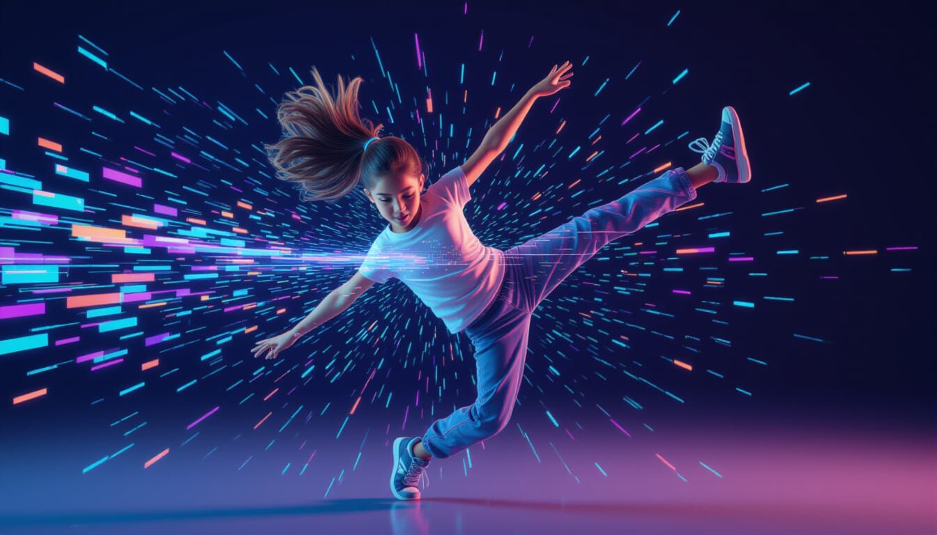 Girl Breakdancing with Digital Glitch Effect in 3D