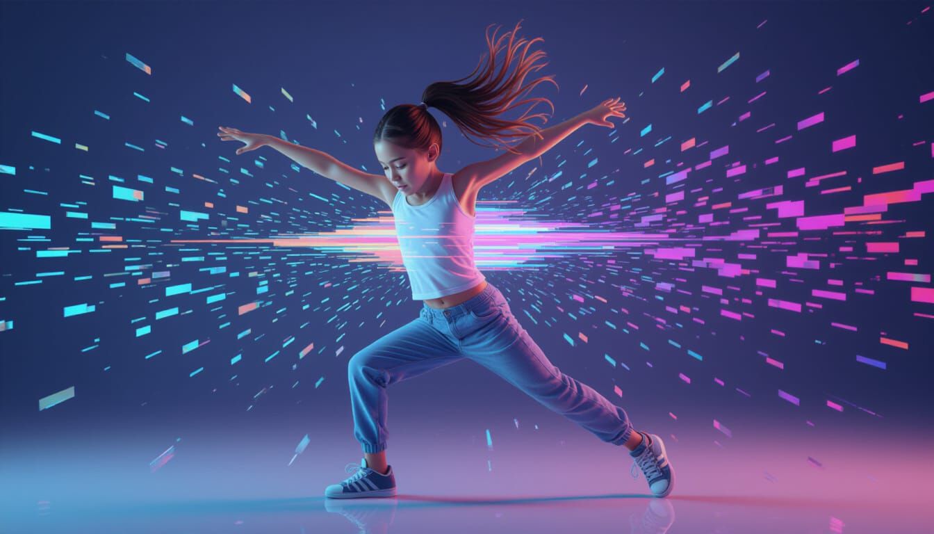 Dynamic 3D Render of Glitching Breakdancer in Cyberpunk Styl...