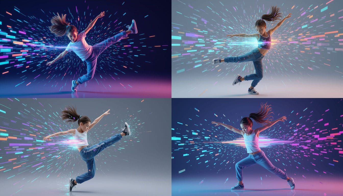 Girl Breakdancing with Digital Glitch Effect in 3D
