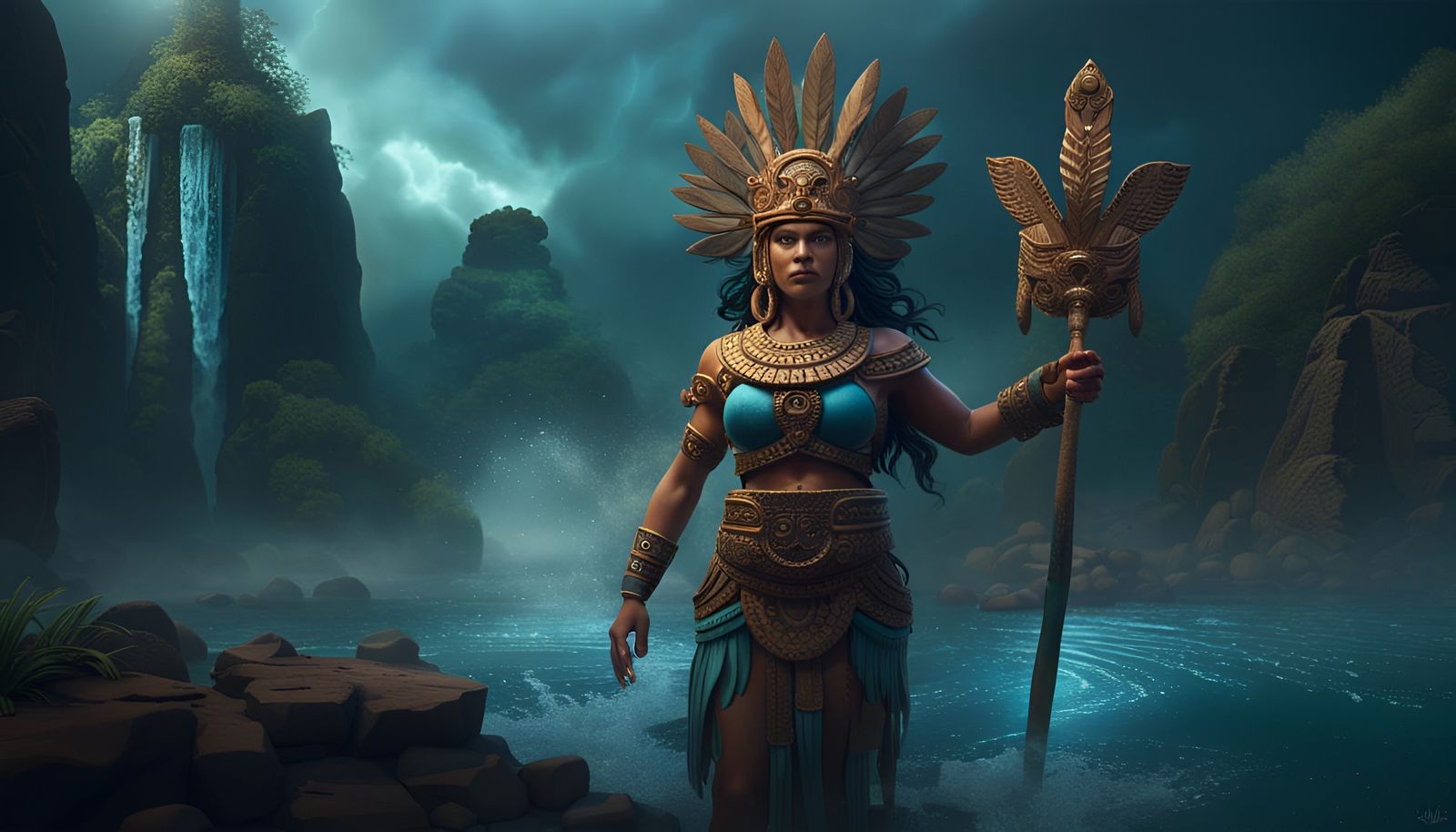 Aztec Water Goddess Chalchiuhtlicue: Fantasy Concept Art