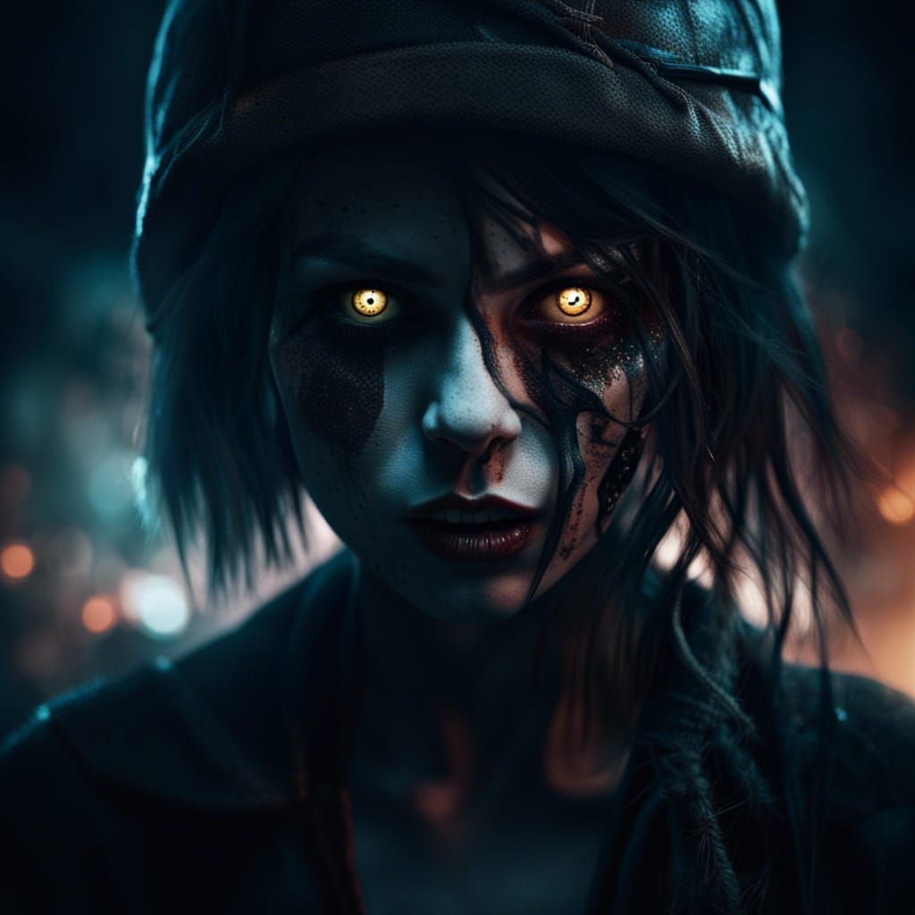 Horror Noir Portrait: Rock Girl's Silent Scream