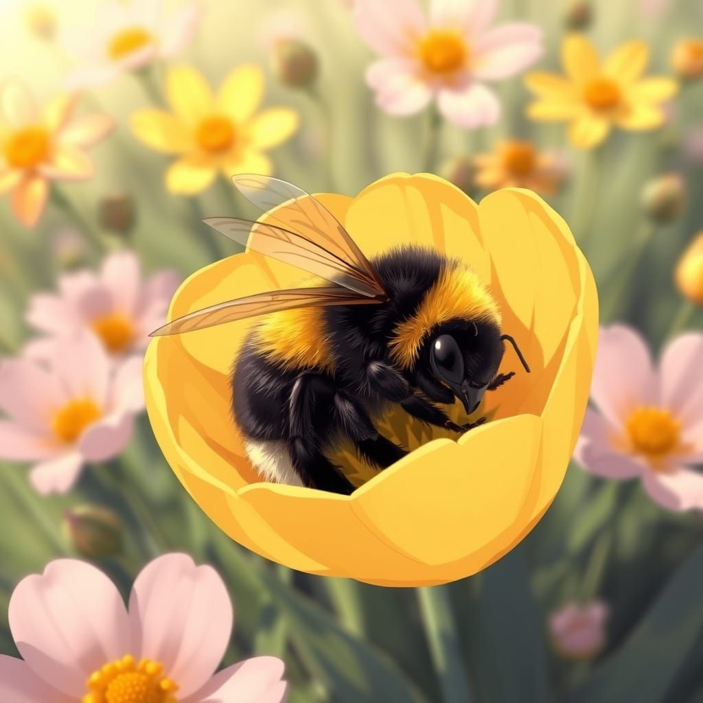 Sleepy Bumblebee in Buttercup, Anime Style