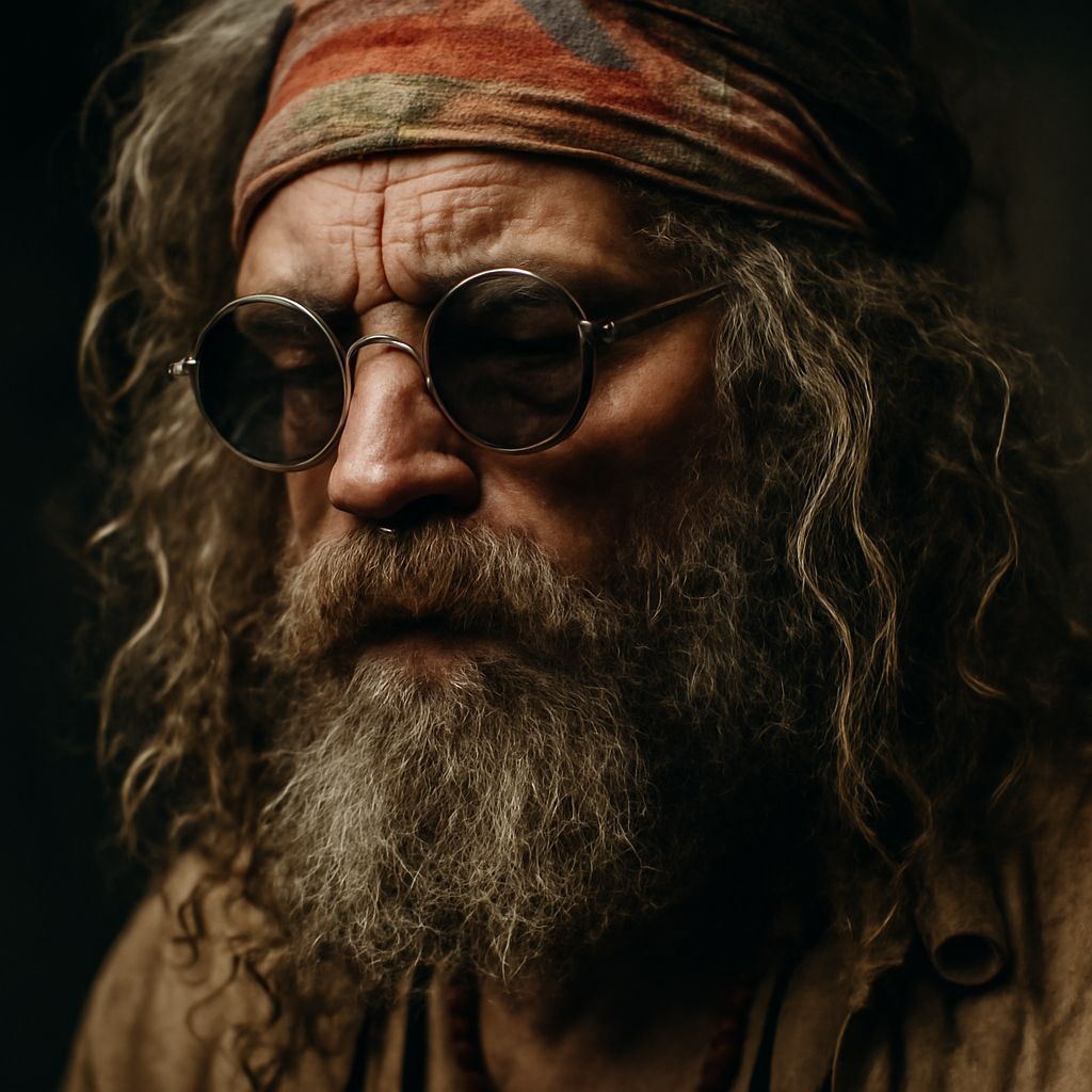 Hyper-Realistic Photo of a Disheveled Hippie