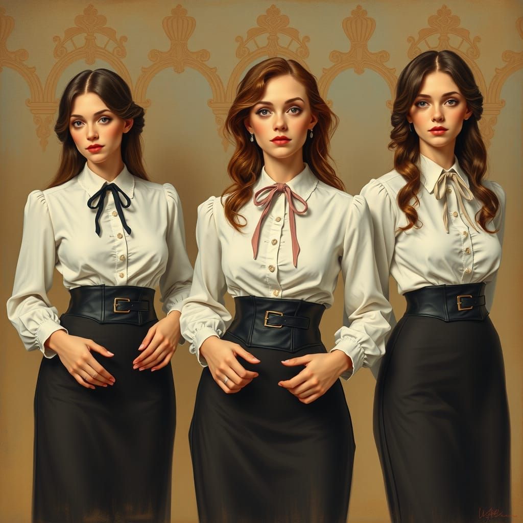 Elegant Women in Victorian Style, Inspired by Mucha