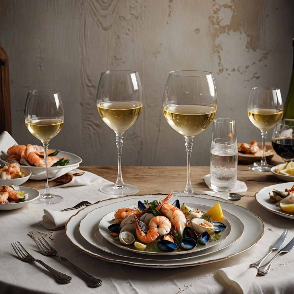 Elegant Still Life of Wine and Seafood
