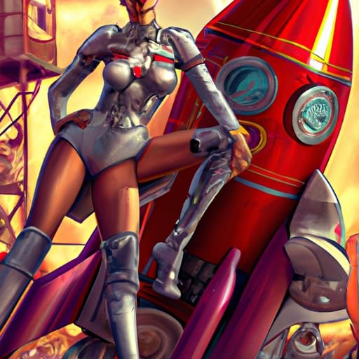 Retro Sci-Fi: Woman and Chrome Rocket