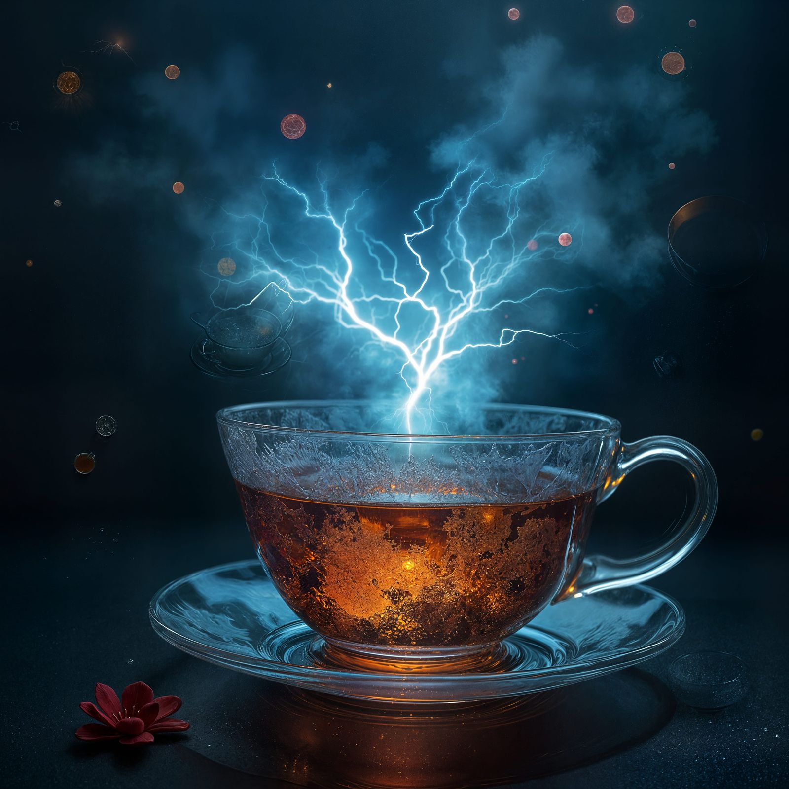 Electric Storm in Glass Teacup: Moody AI Art