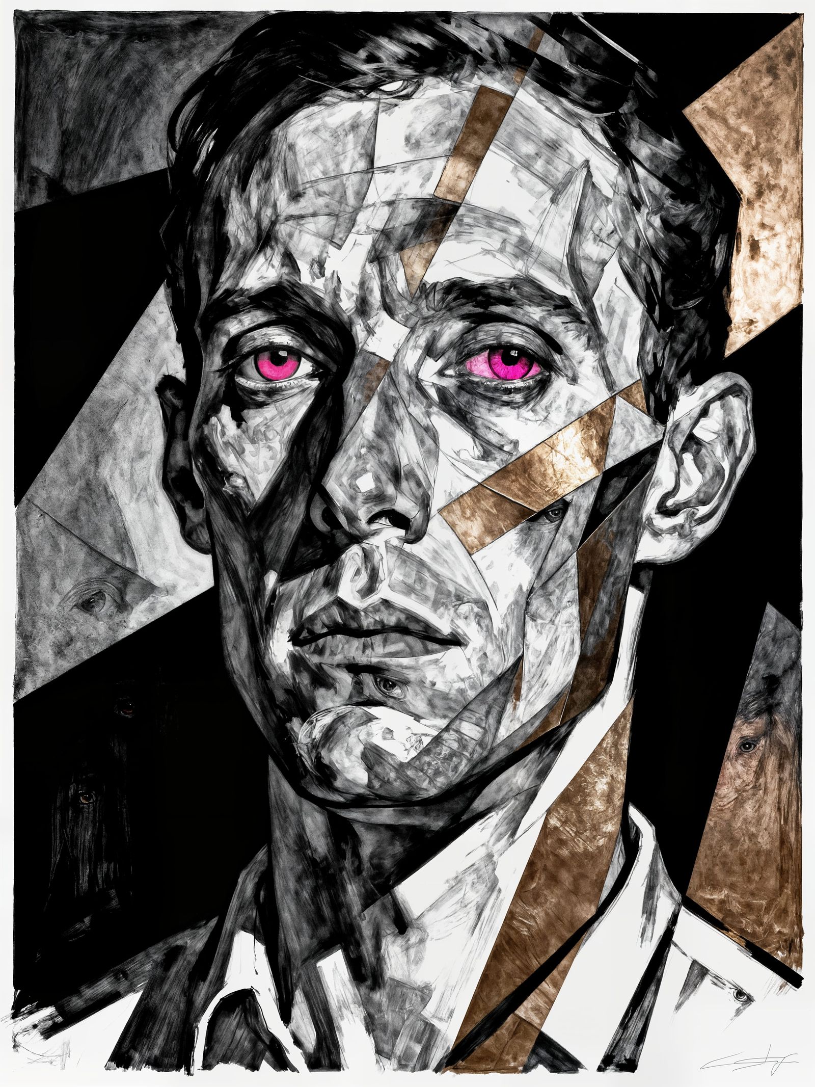 Expressionistic Portrait of a Man with Pink Eyes