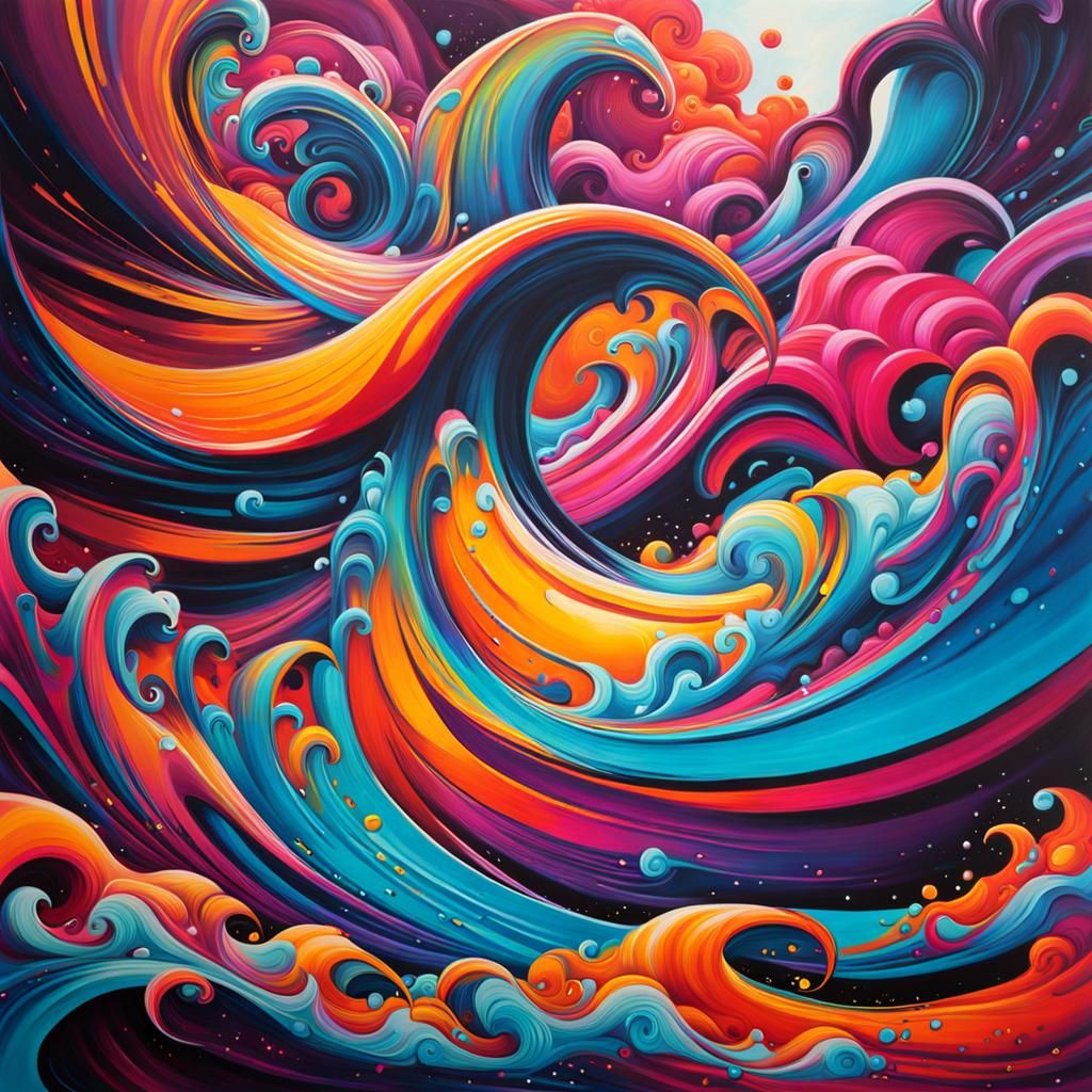 Colorful Polychromatic Waves in Graffiti Art Style