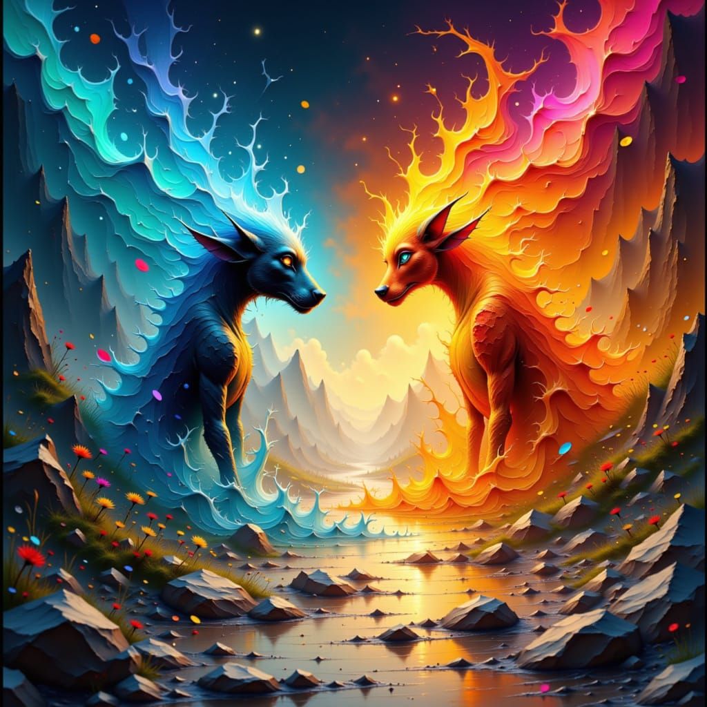 Water and Lava Creatures in Yin Yang Vortex