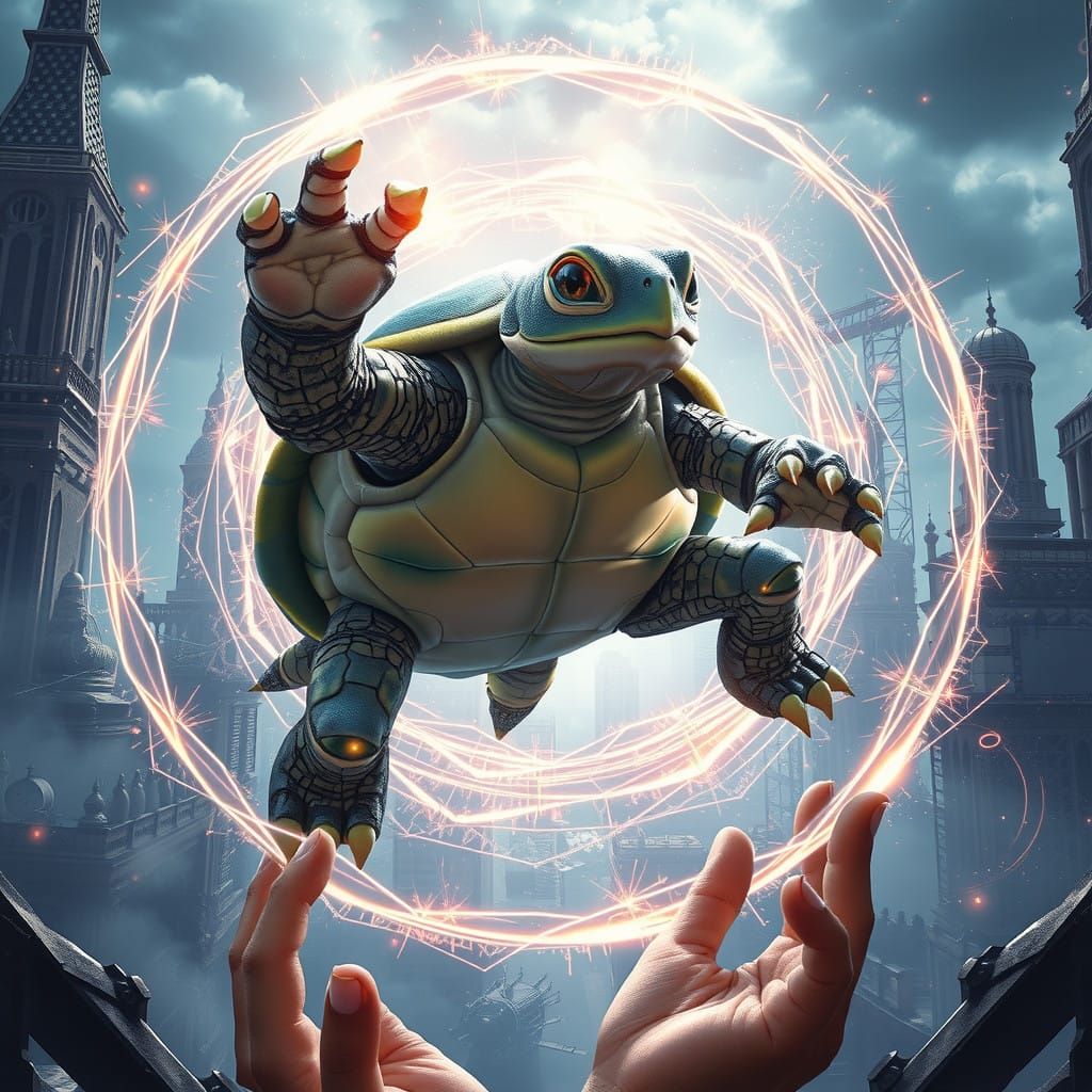 Stunning Turtle Guardian in Futuristic City