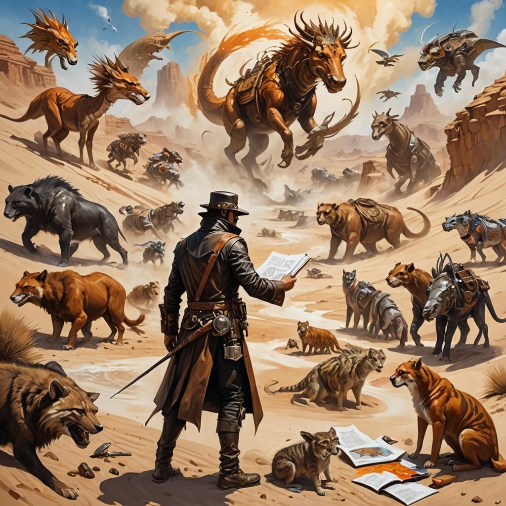 Steampunk Artist in Desert Landscape Concept Art