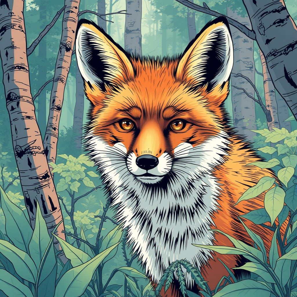 Fox in a Vibrant Sci-Fi Anime Landscape