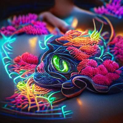Neon Embroidery Cat in 3D