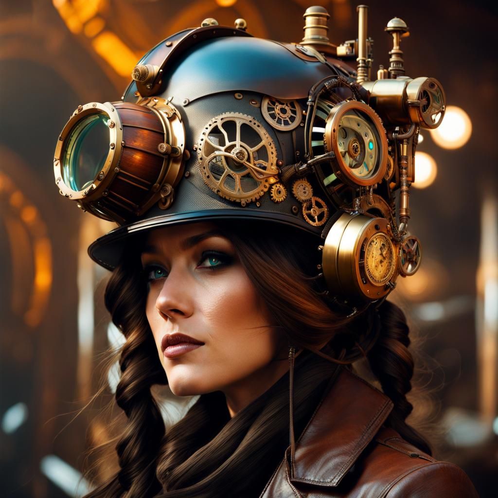 Intricate Steampunk Helmet with Detailed Accessories