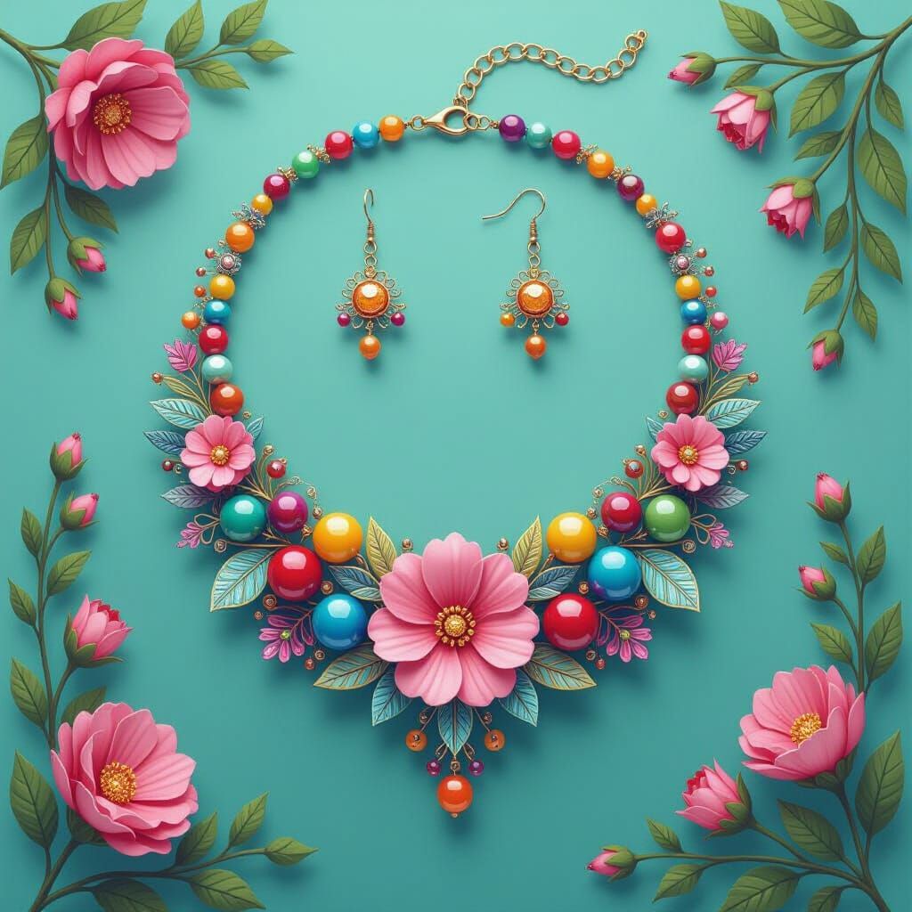 Colorful Beaded Jewellery in Digital Art Style