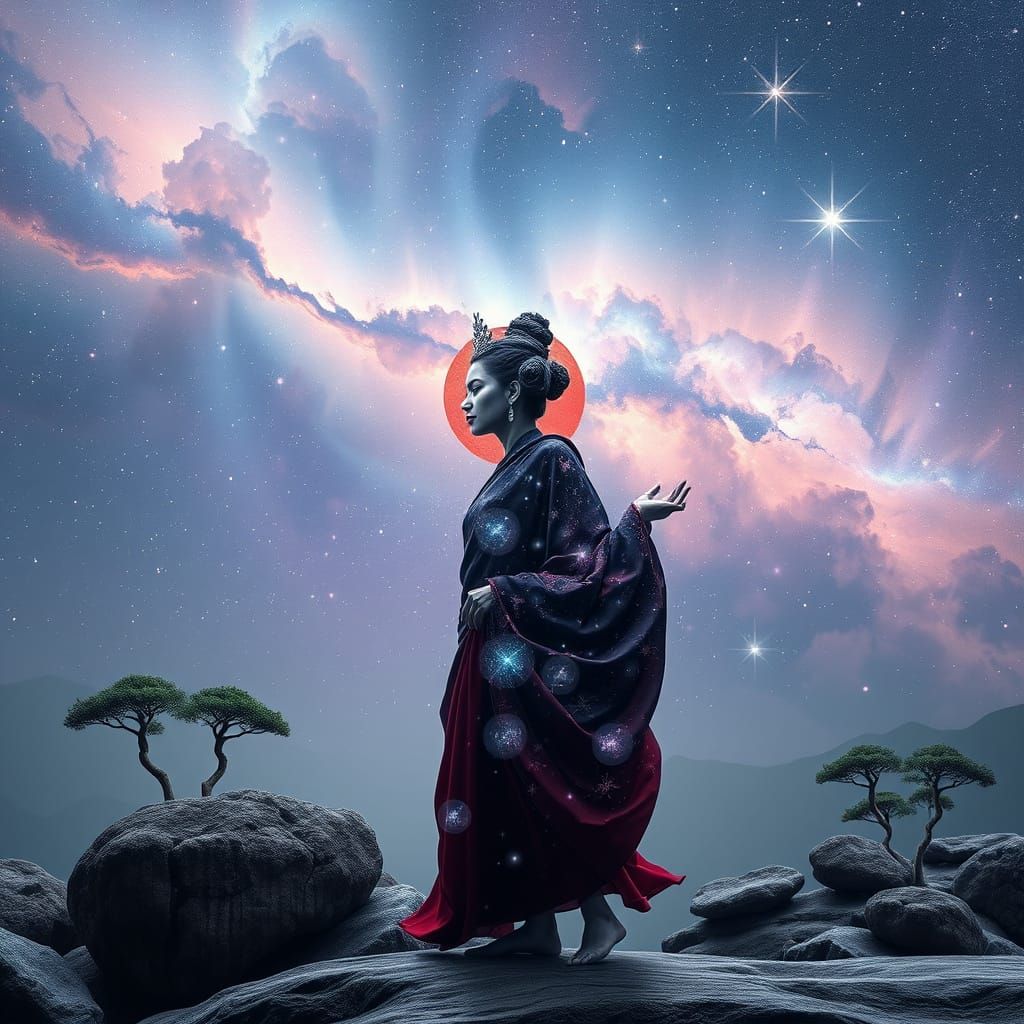 Zen Garden Nebula Art with Asian Model