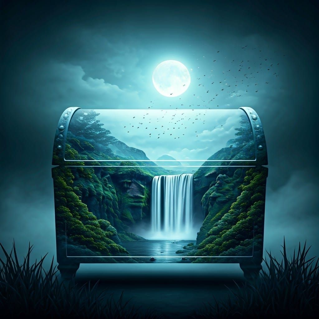 Majestic Chest Silhouette in Dreamlike Landscape