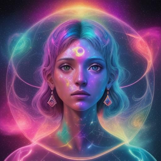 Holographic Astral Spanish Illustration in Mixed Media