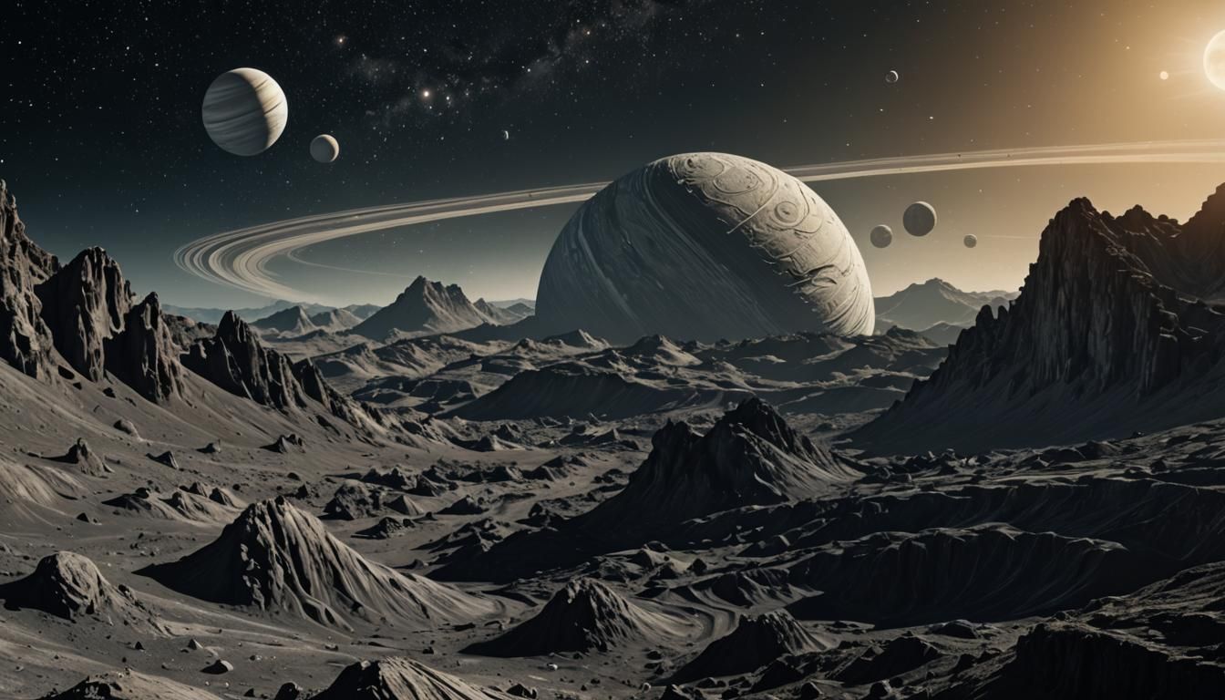 Sculpture on Iapetus with Saturn Rings