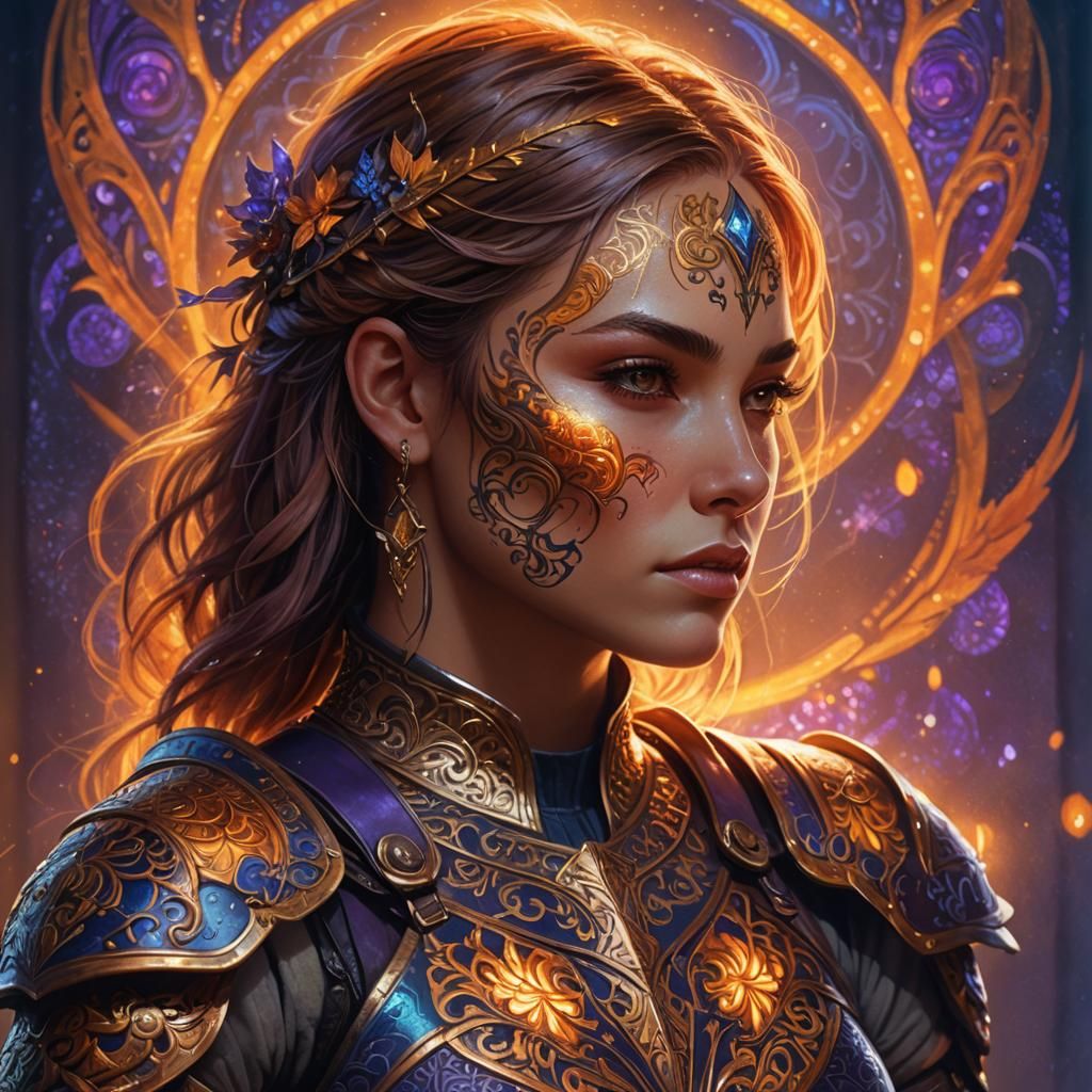 Fantasy Woman with Glowing Tattoos: Detailed 8K Art