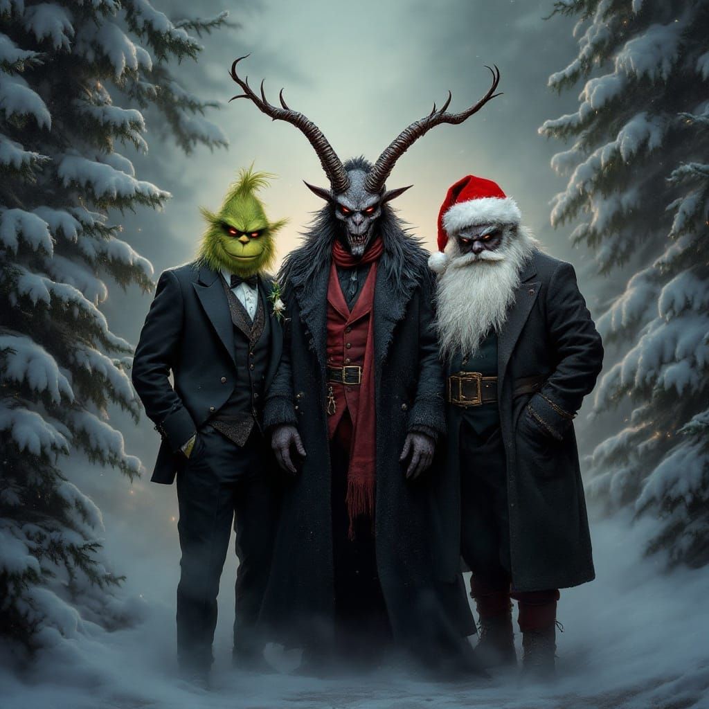 Dapper Winter Trio in Enchanted Snowy Scene