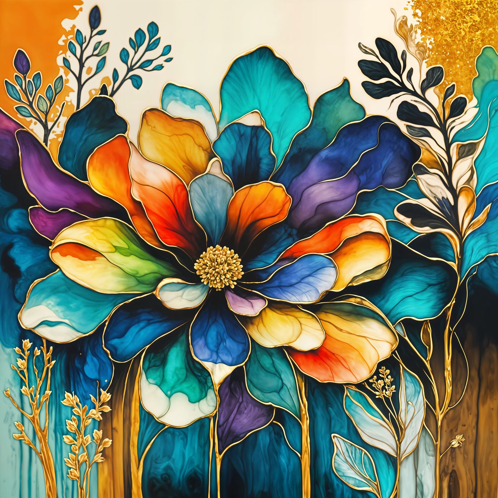 Abstract Floral Cascade in Retro Art Deco Style