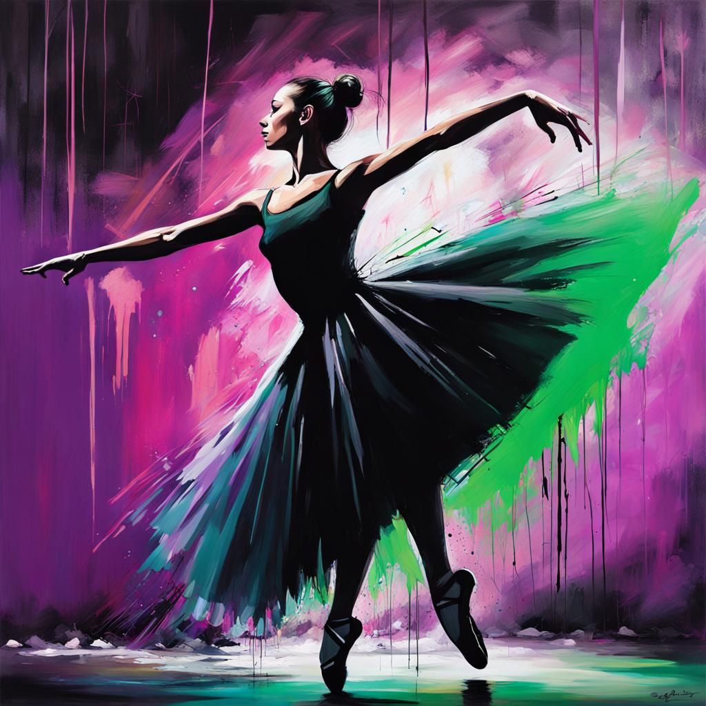 Elegant Ballerina in Toxic Colors as Graffiti Art