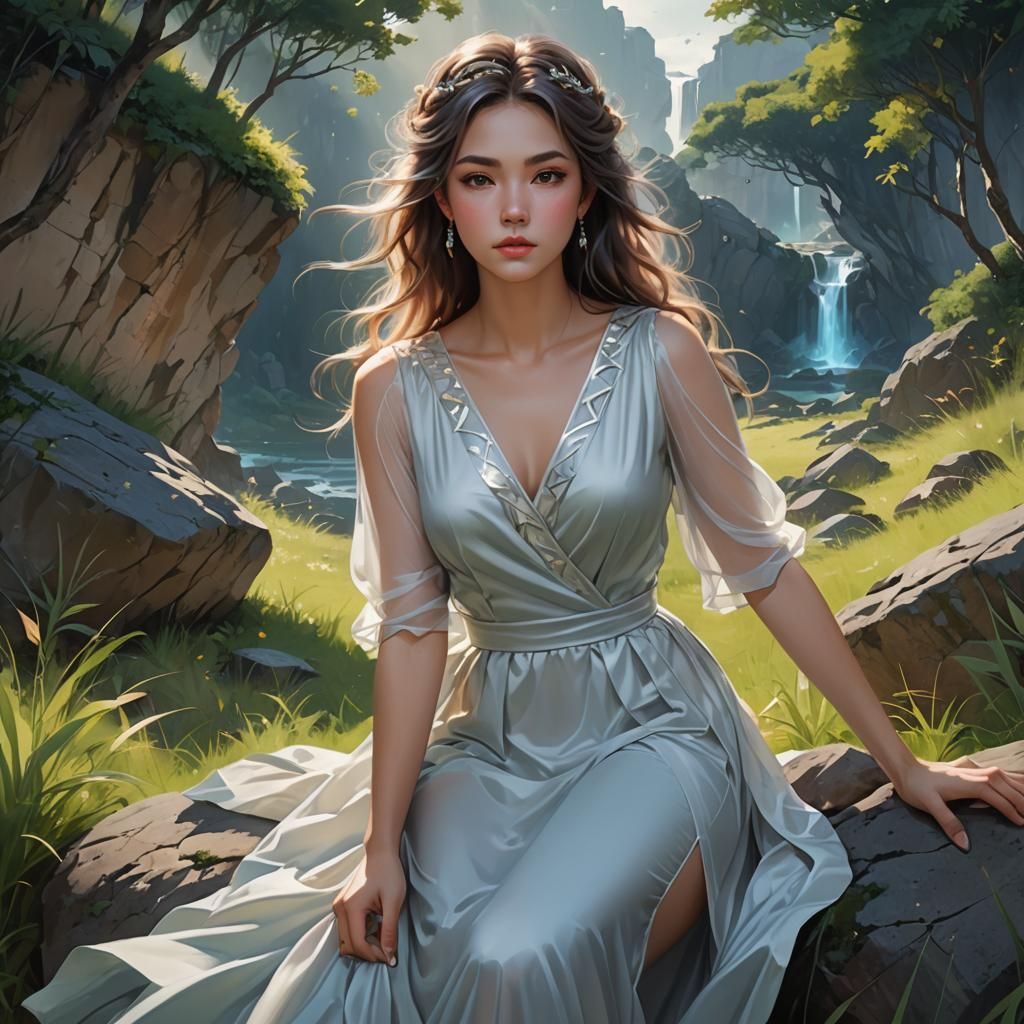 Rossdraws, stylized female portrait, flowy hair, expressive ...