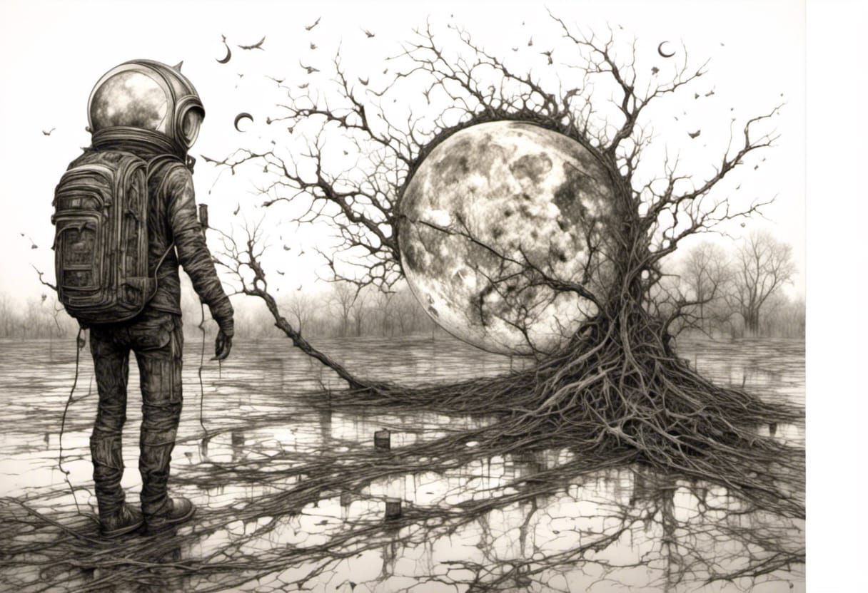 Surreal Moonlit Landscape in Oil on Canvas Style