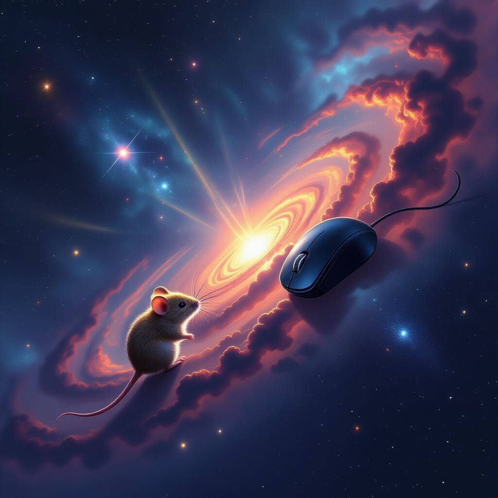 Mouse and Computer Mouse Lost in Realistic Galaxy