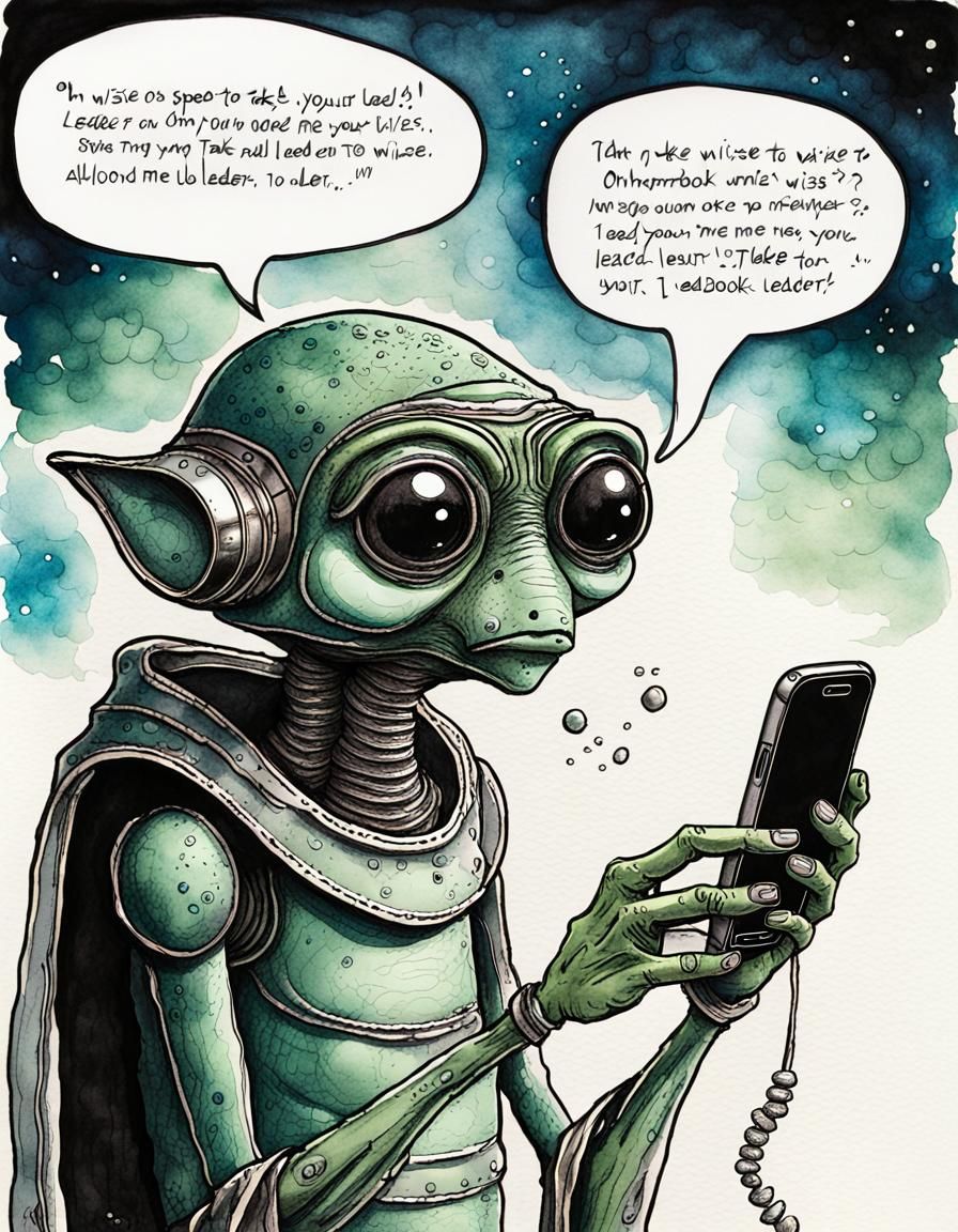 Humorous Alien Seeks Leader in Storybook Illustration