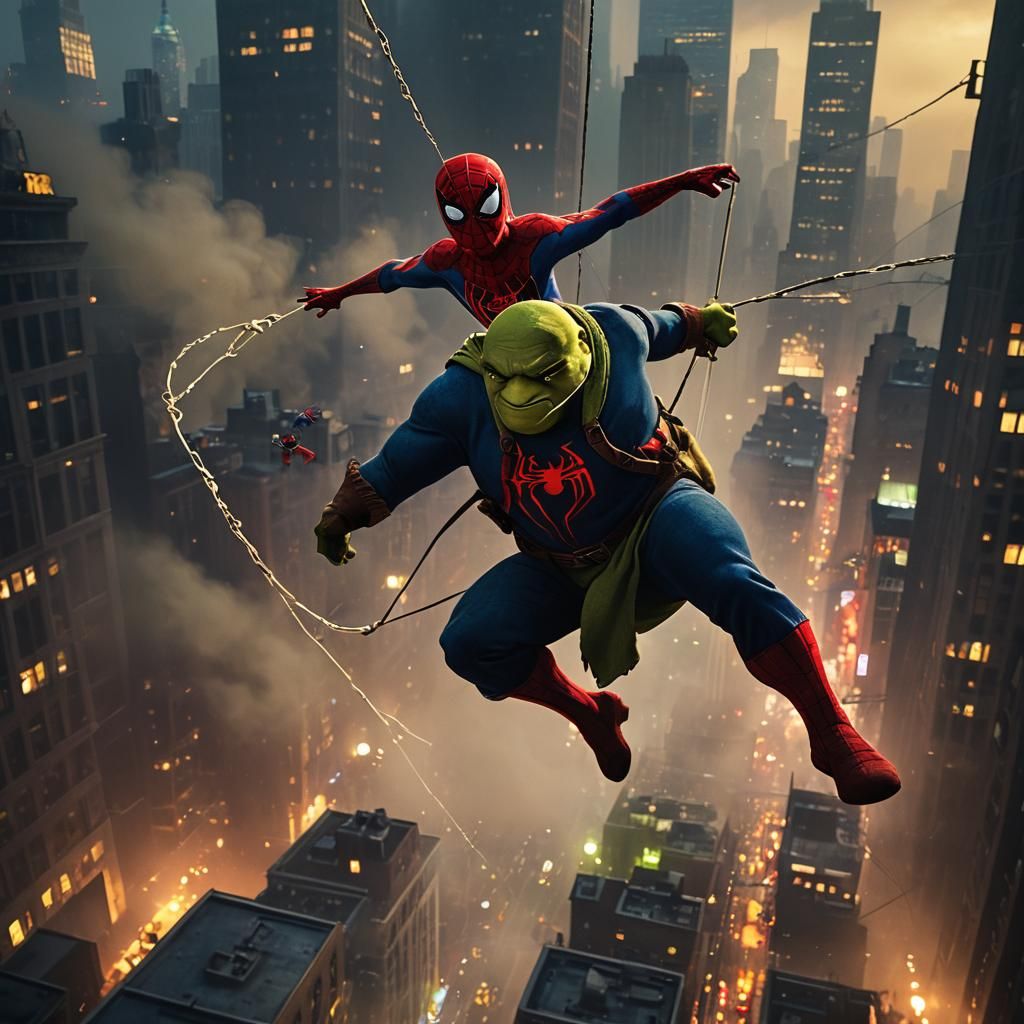 Shrek and Spider-Man's Dark City Flight
