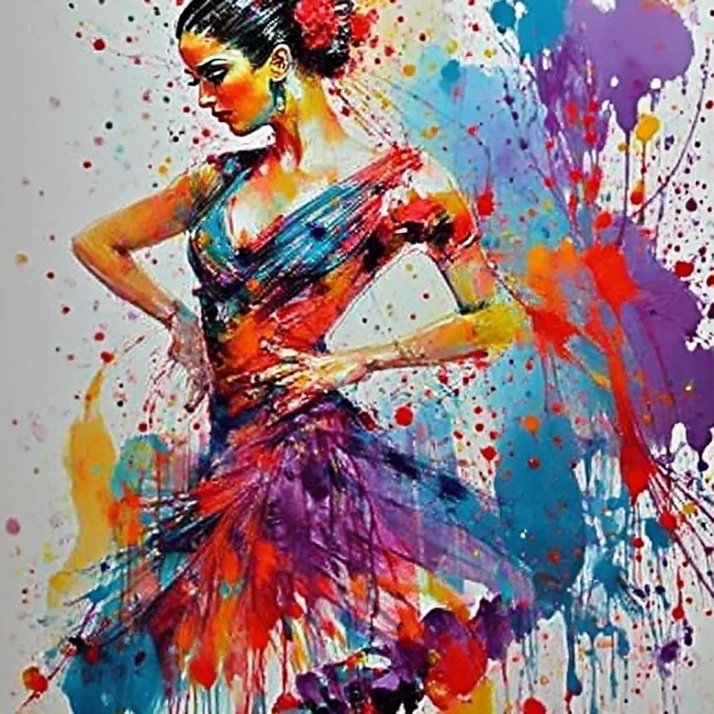 Vibrant Spanish Dancer Splatter Art