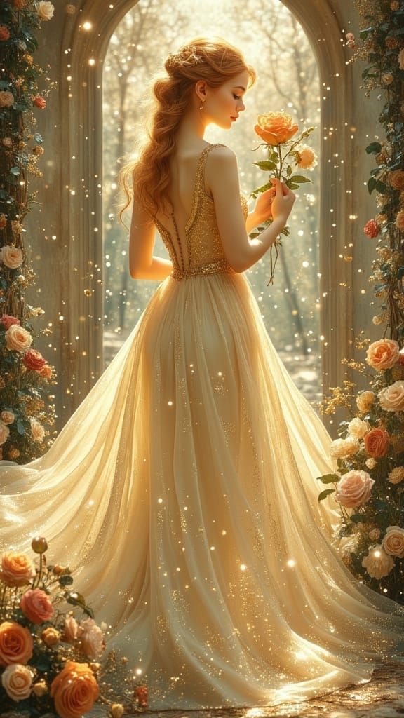 Ethereal Fantasy Princess in Snowy Fairytale Castle