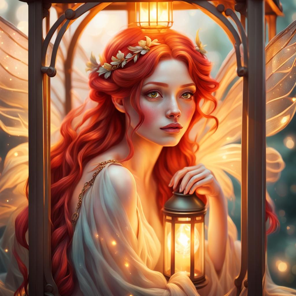 Ethereal Fairy in Lantern, Magical Realism Illustration
