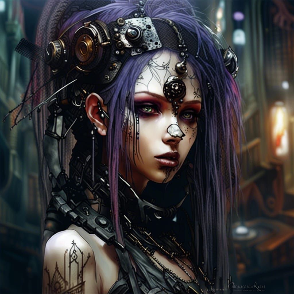 Intricate Cybergoth Woman in Dark Cinematic Style