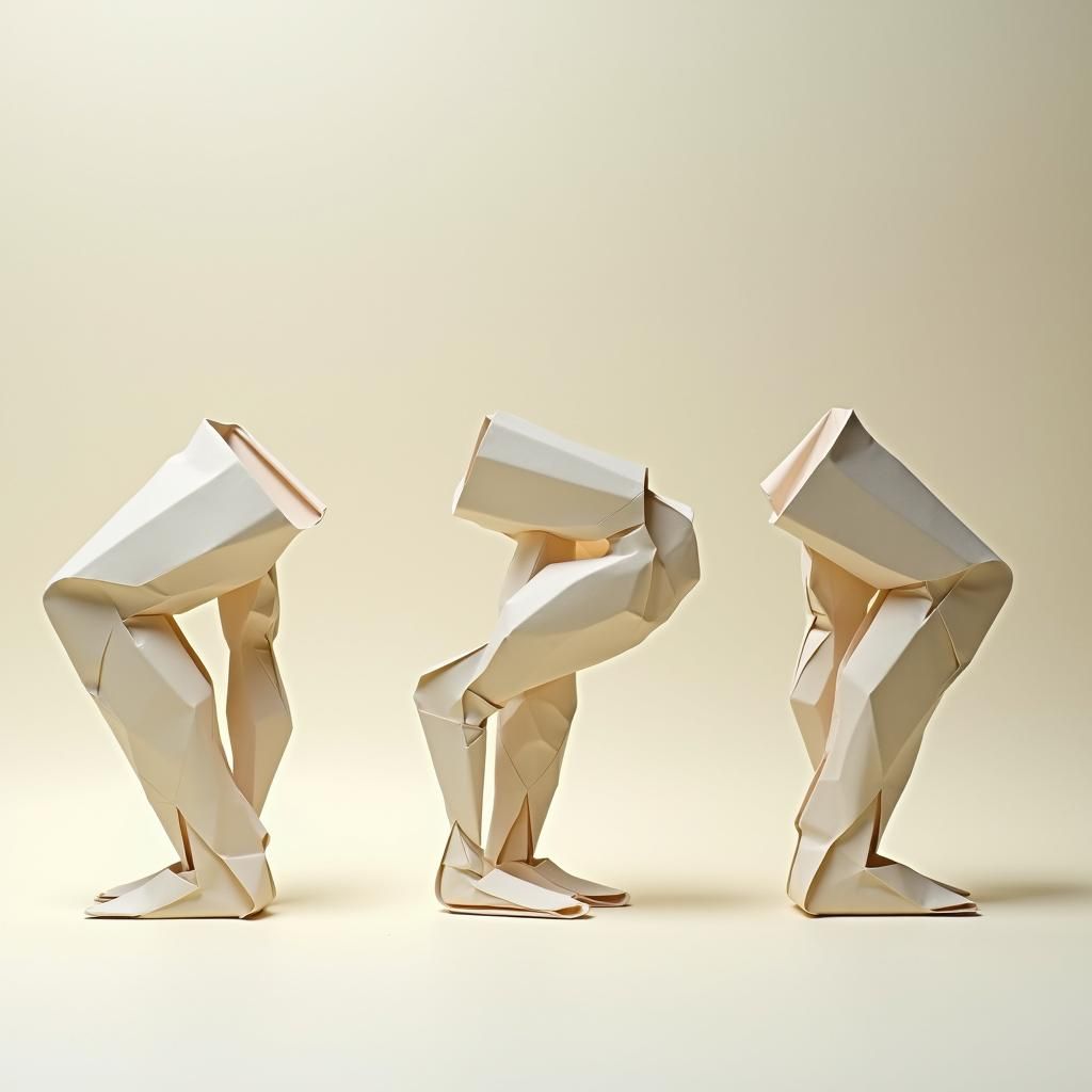 Origami Knees Paper Sculpture in Iconographic Style