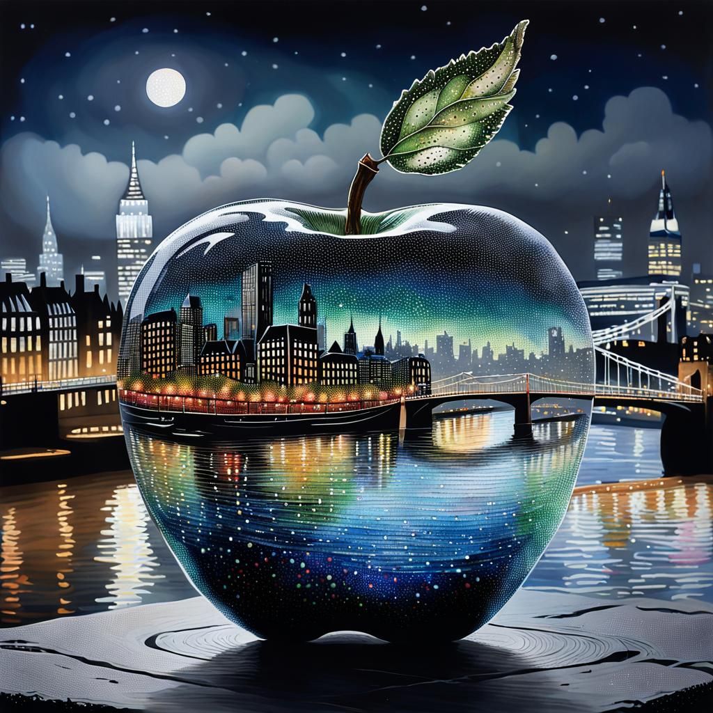 Glass Apple Cityscape: Thames River in Watercolor