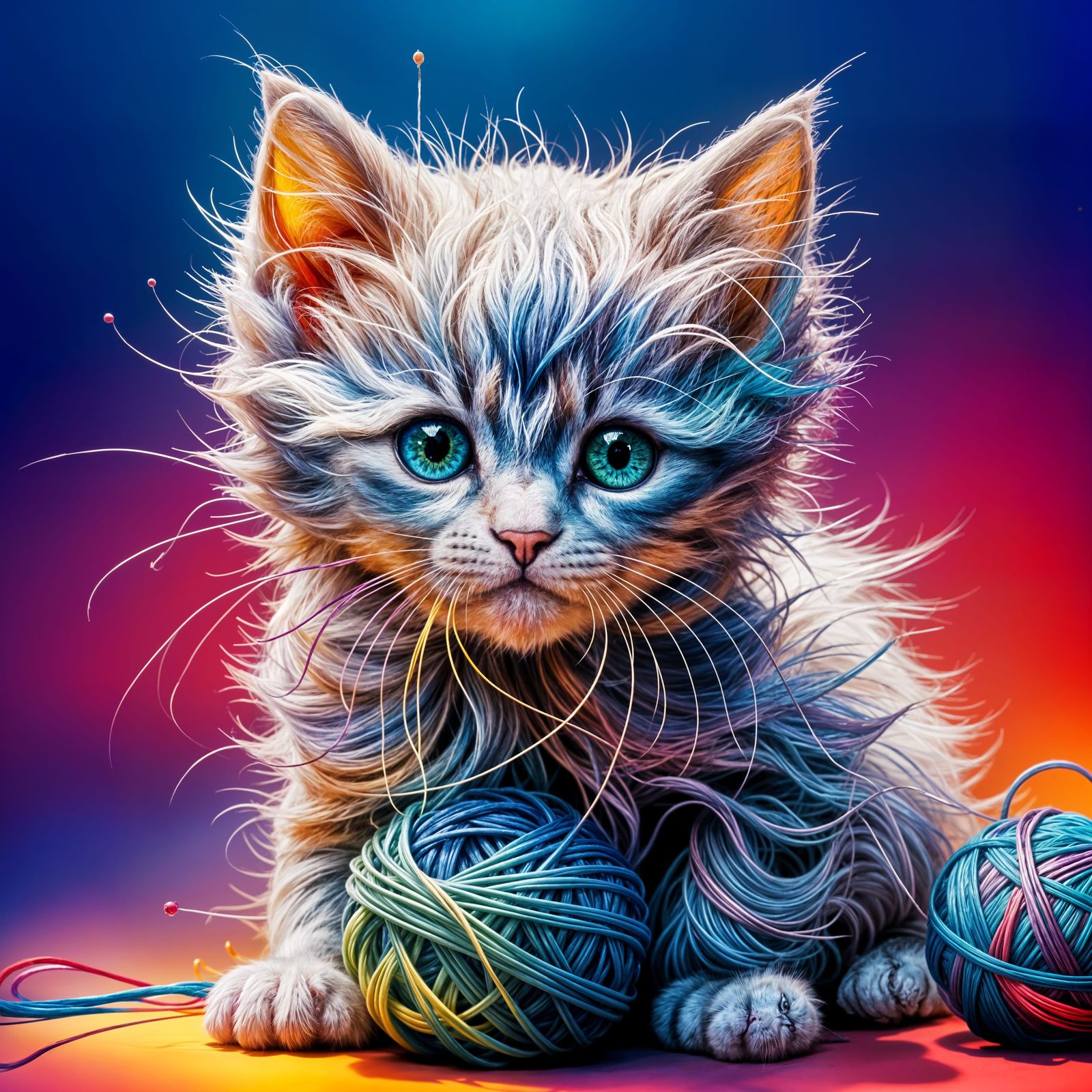 Vibrant Feline Unraveled from Colorful Strings