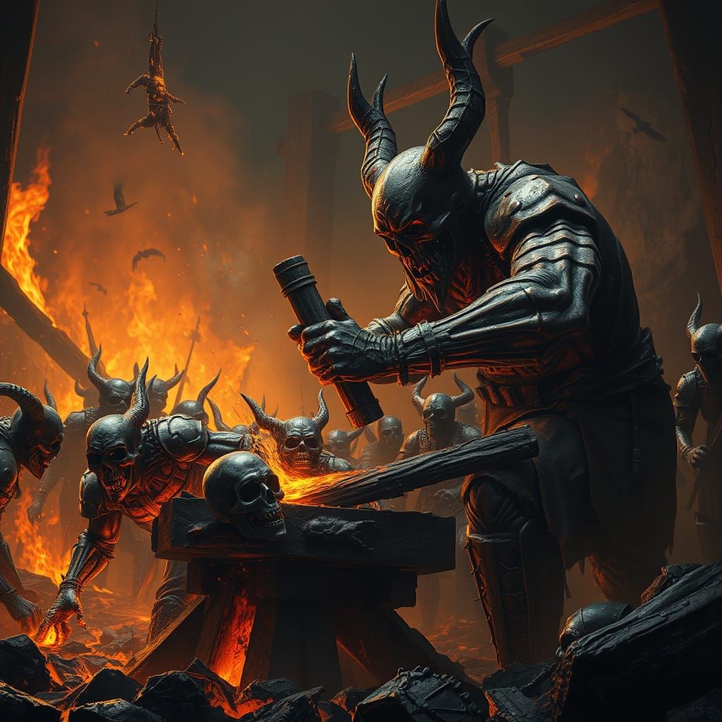 Infernal Blacksmith Forges Demonic Soldiers in Hell