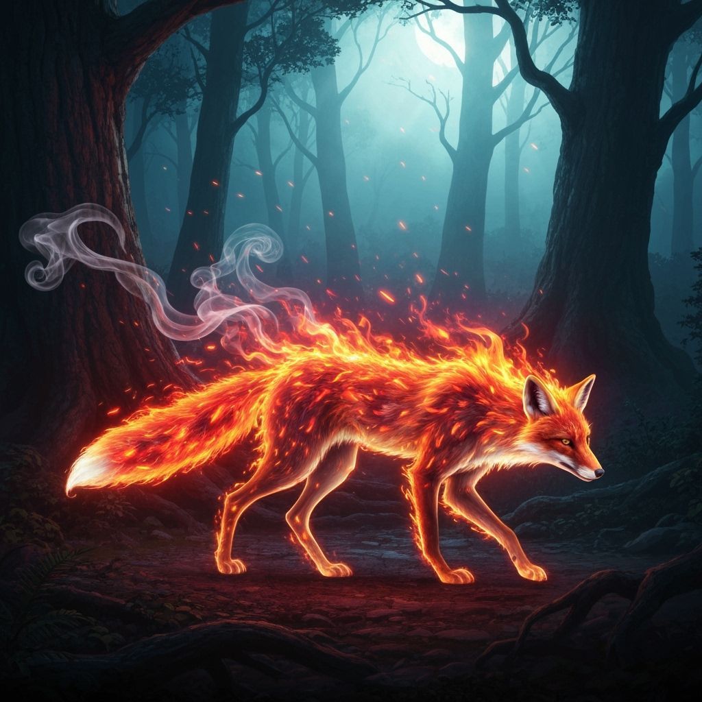 Ethereal Ember Fox in Moonlit Enchanted Forest