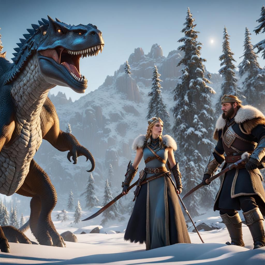 Nordic Princess Battles Dinosaurs: 3D Game Cinematic