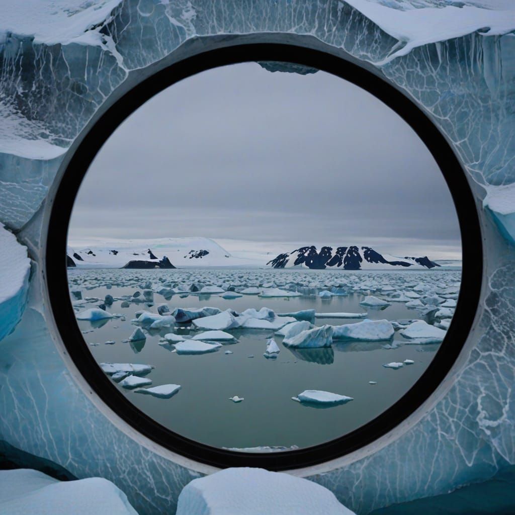 Looking through a porthole, Jokulsarlon, glacial lagoon,  Ic...