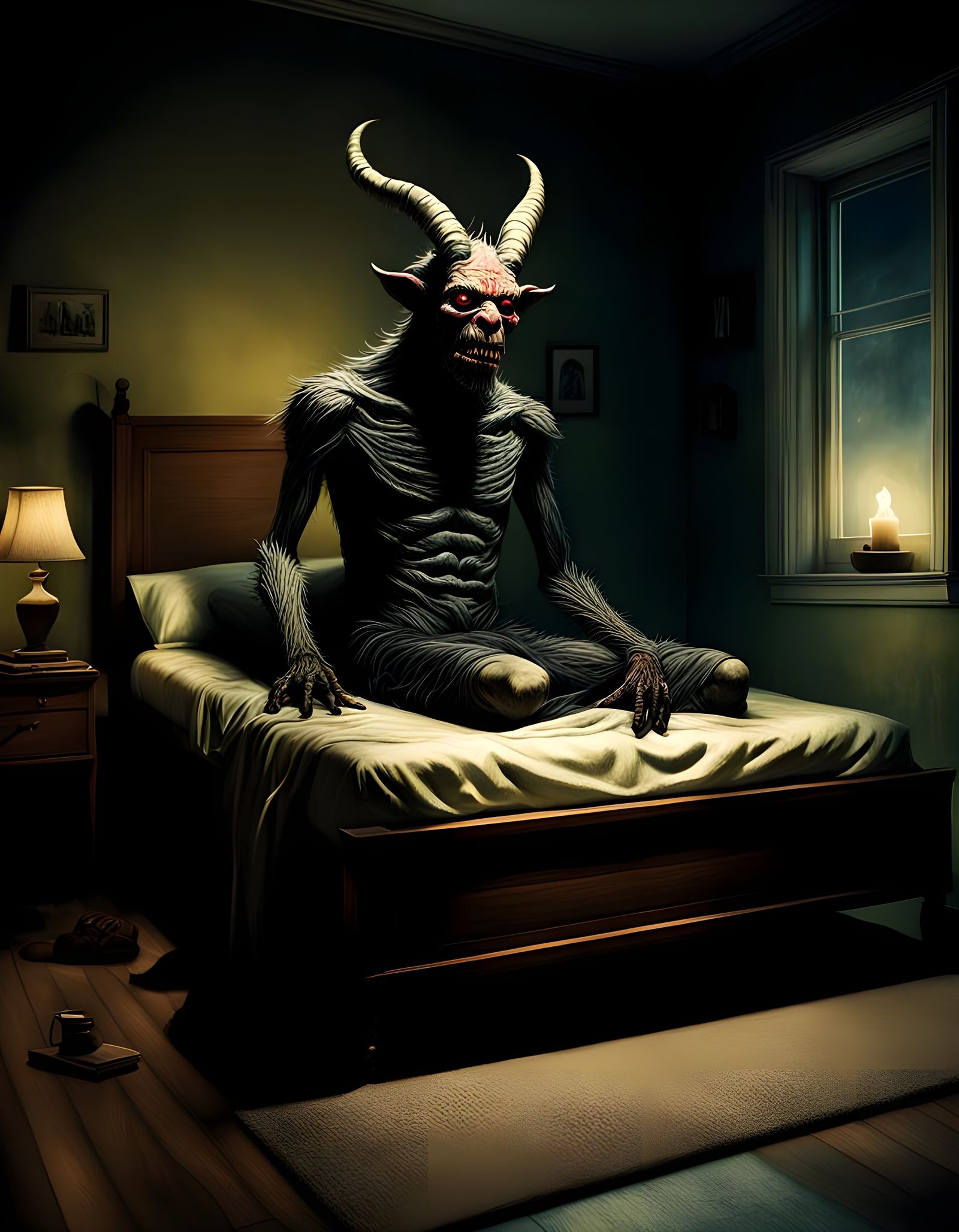 Nightmarish Bedroom Visitor in Dynamic Lighting