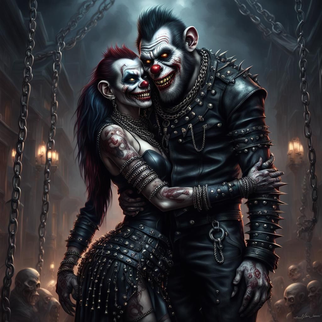 Zombie Goth Couple in Sensual Embrace