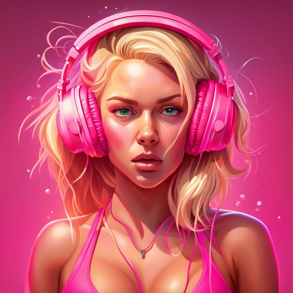 Curvy Blonde Girl in Pink: Hyperrealistic Splash Art