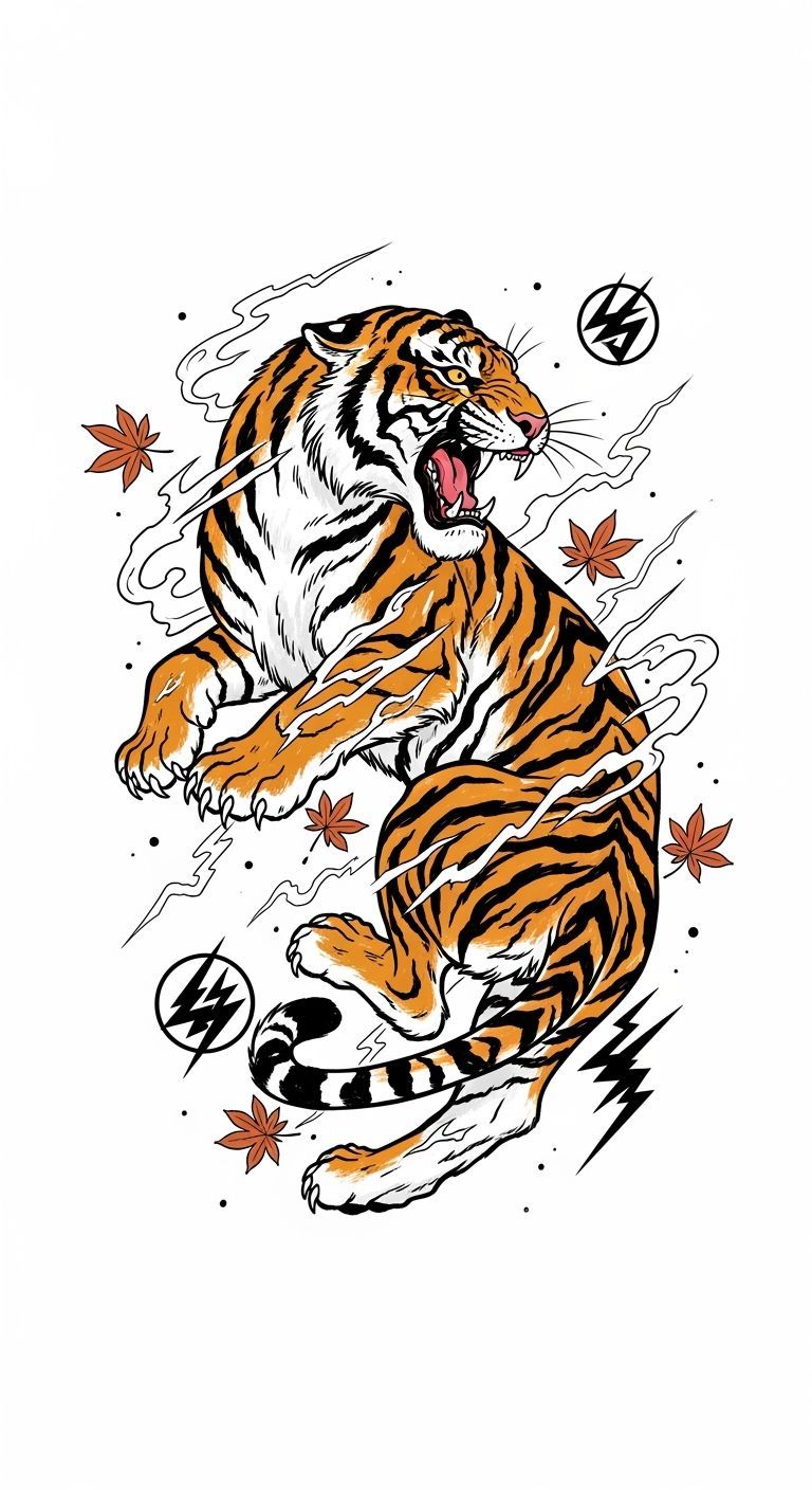 Feral Tiger in Japanese Ink Wash Style