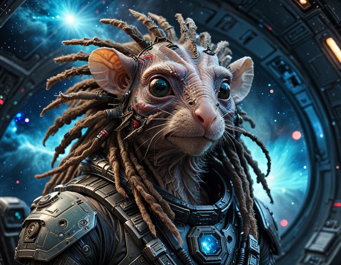 Detailed Alien Cyborg Portrait on Spaceship