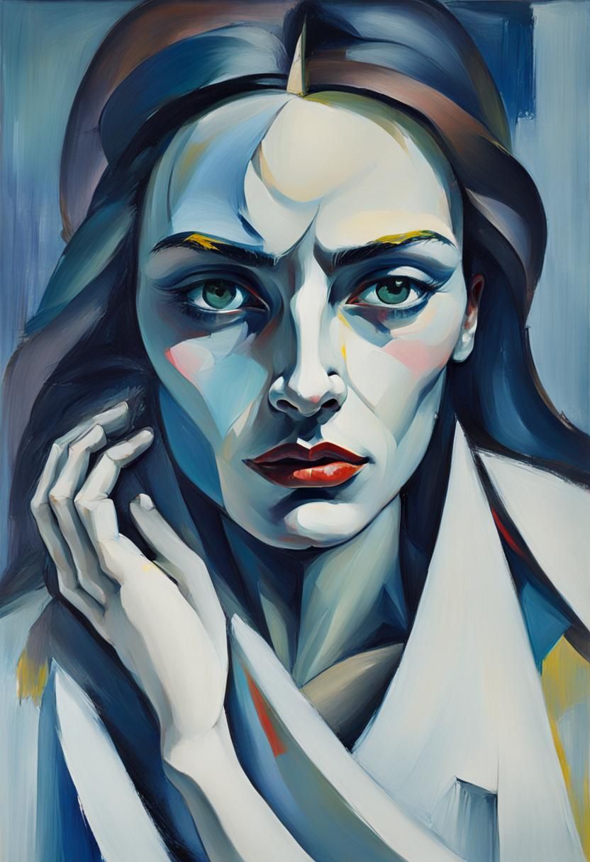 Abstract Expressionist Portrait of Emotional Woman